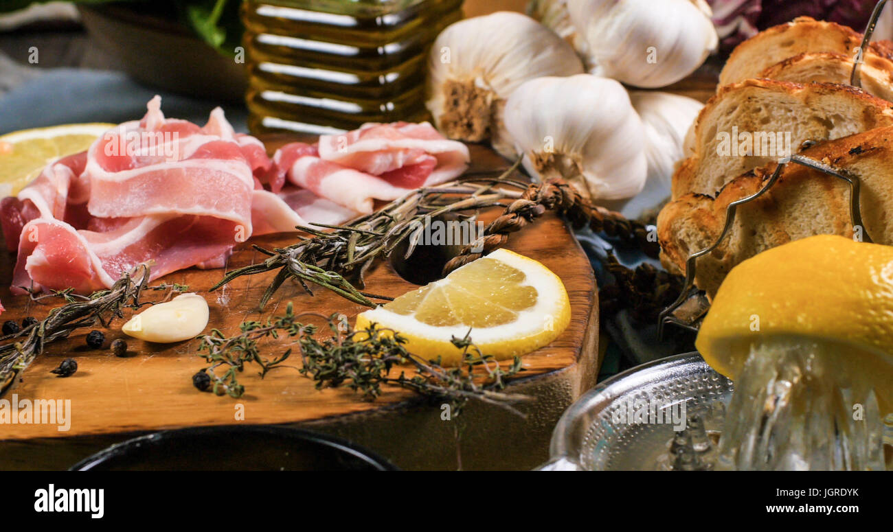 Close up view of ingredients for a delicious Caesar's salad Stock Photo