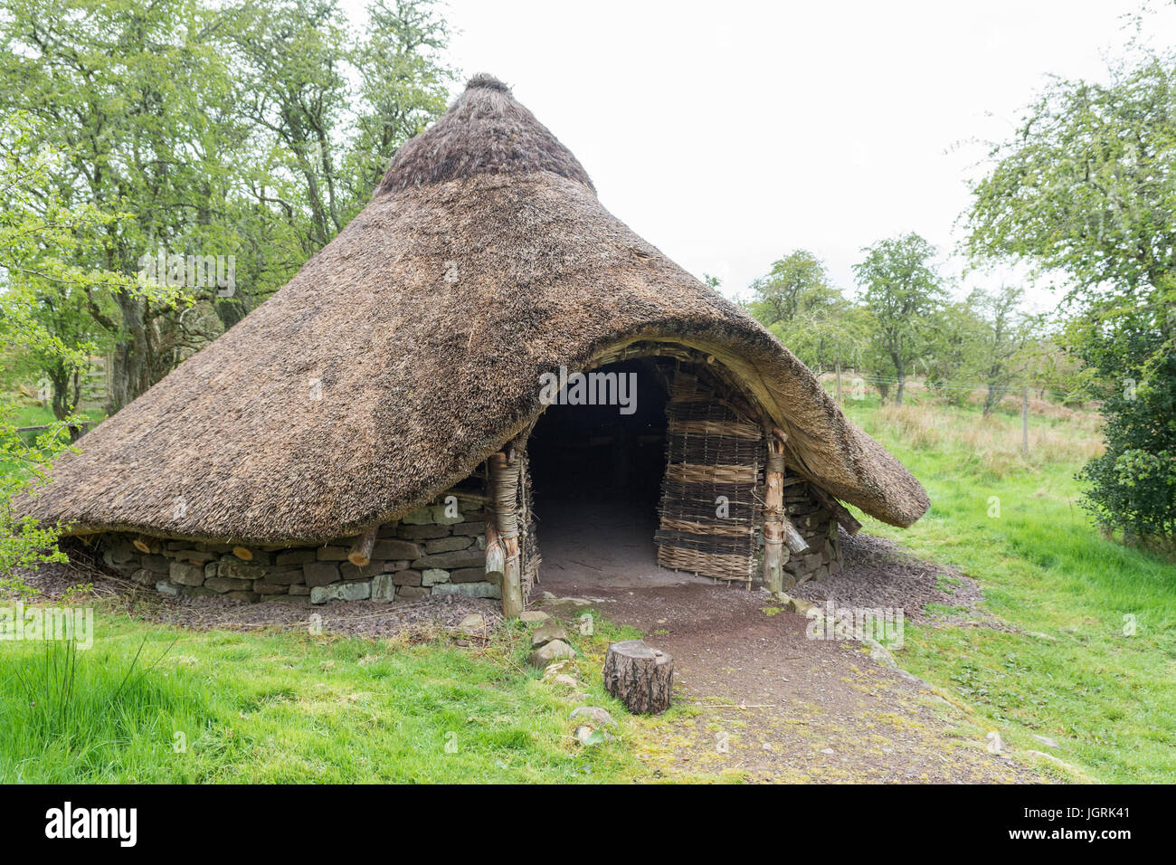relica roundhouse on the Applecross Archaeological Trail, Applecross, Scotland, UK Stock Photo