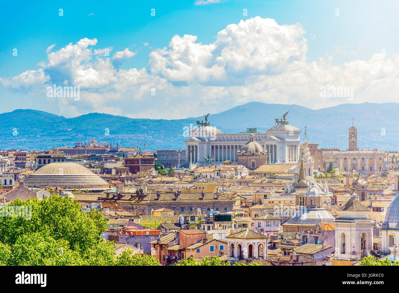 Panoramic view of rome with the Capitoline hill, Vittoriano and Pantheon Dome in evidence Stock Photo