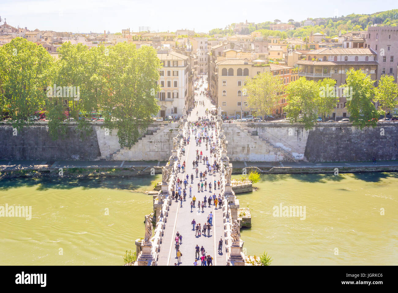 Saint Angel bridge over the river Tiber viewed from the Castel Sant Angelo terrace in Roma, Italy Stock Photo