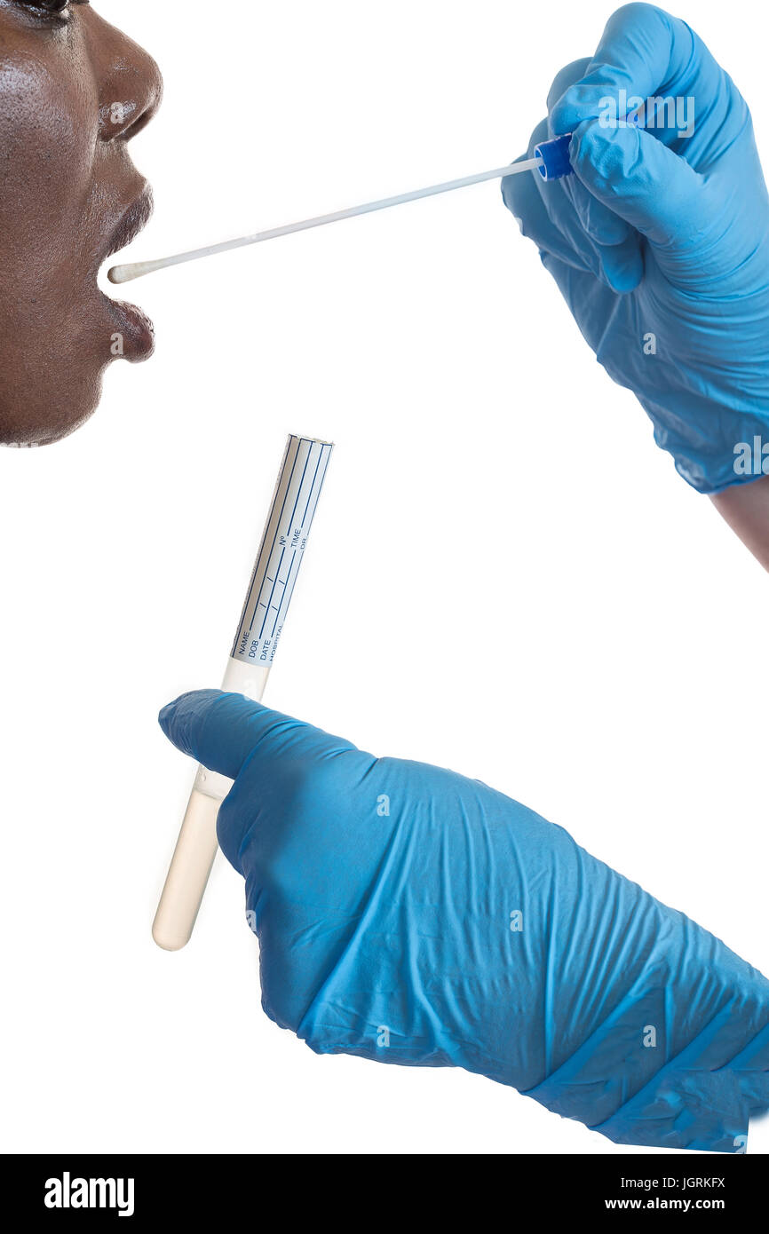DNA swab of saliva taken from blacl woman Stock Photo