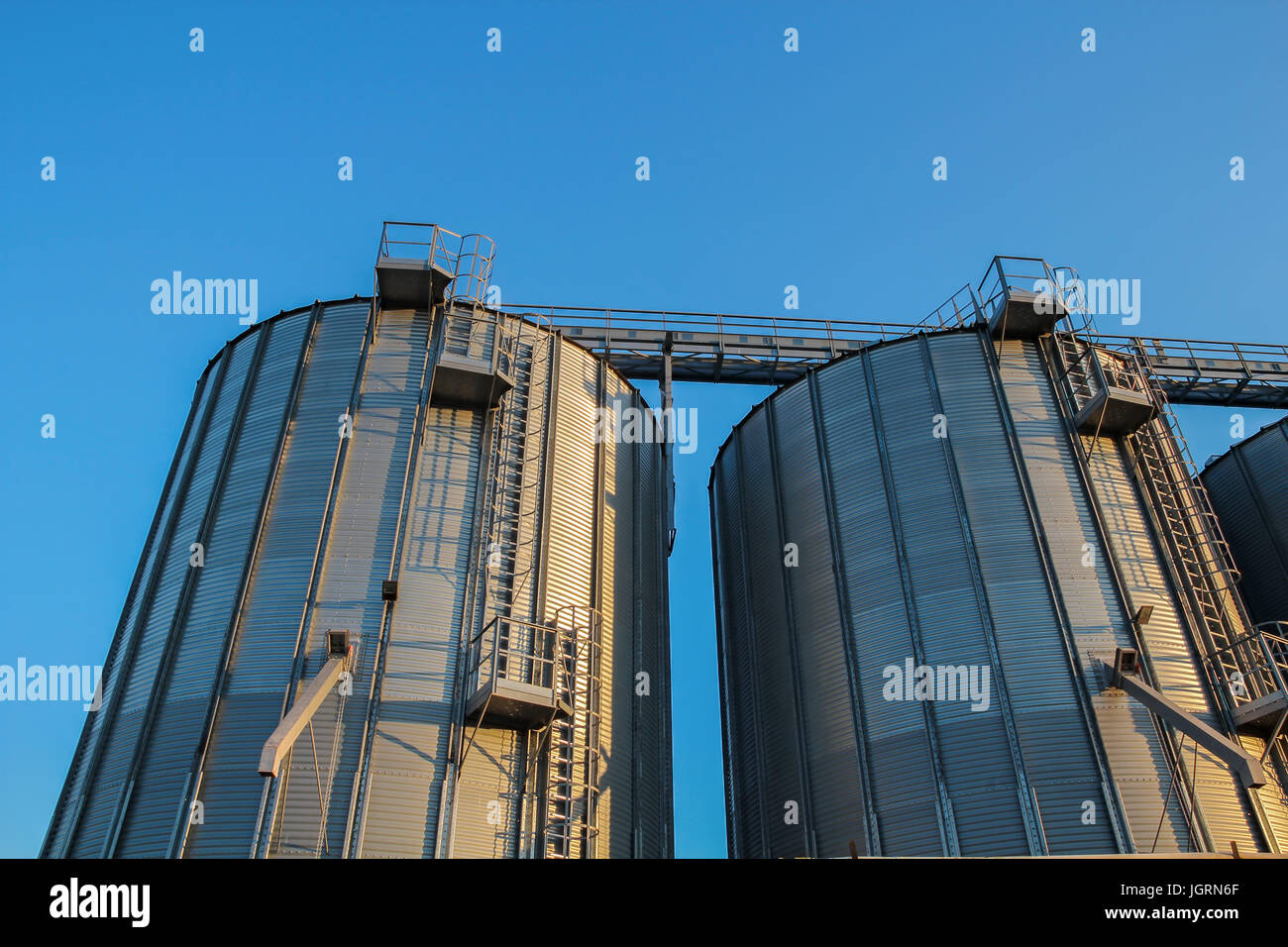 Steel grain silos used to store grain Stock Photo Alamy