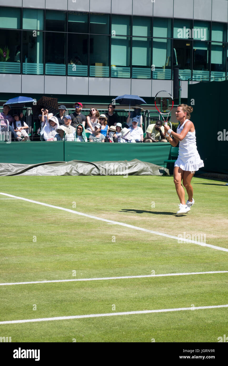 LONDON - JULY 5TH 2017: Barbora Strycova competes against Naomi Osaka on Day 3 of Wimbledon 2017. Stock Photo