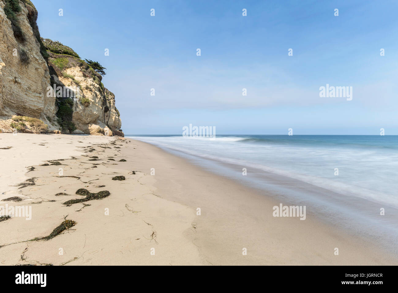 Secluded Dume Cove beach with motion blur water near Los Angeles in Malibu, California. Stock Photo