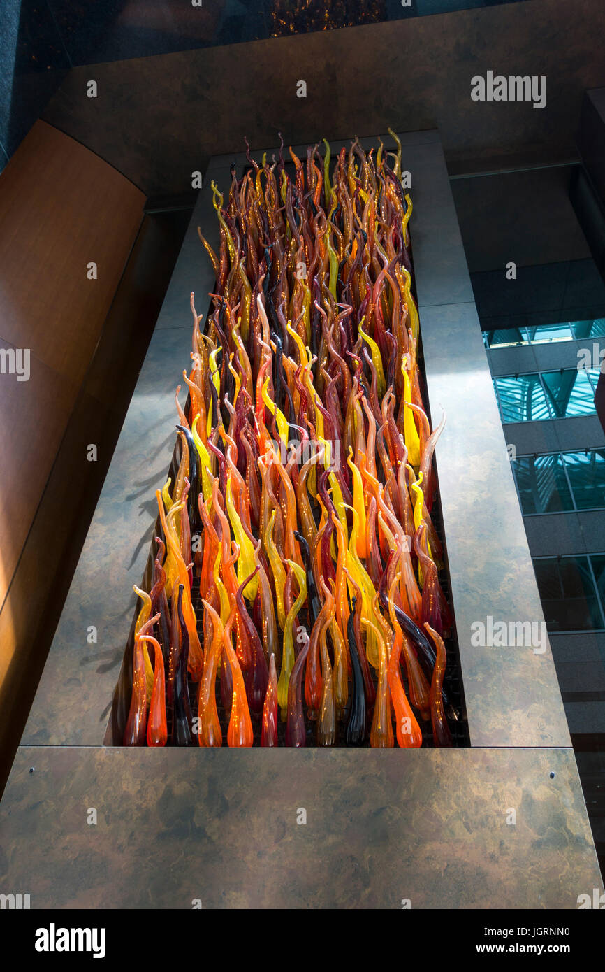 A blown glass sculpture by Jeff Burnett near the entrance to Ki, a Japanese restaurant at Brookfield Place in the financial district of Toronto Canada Stock Photo