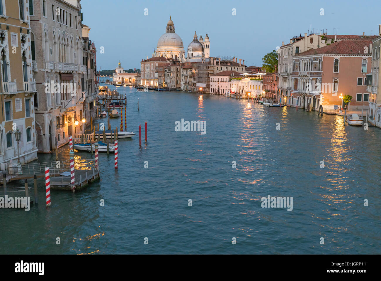 Dusk along the Grand Canal in Venice, Italy Stock Photo