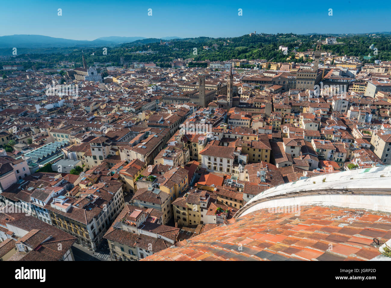 City of Florence viewed from the dome of the cathedral of Santa Maria. Stock Photo