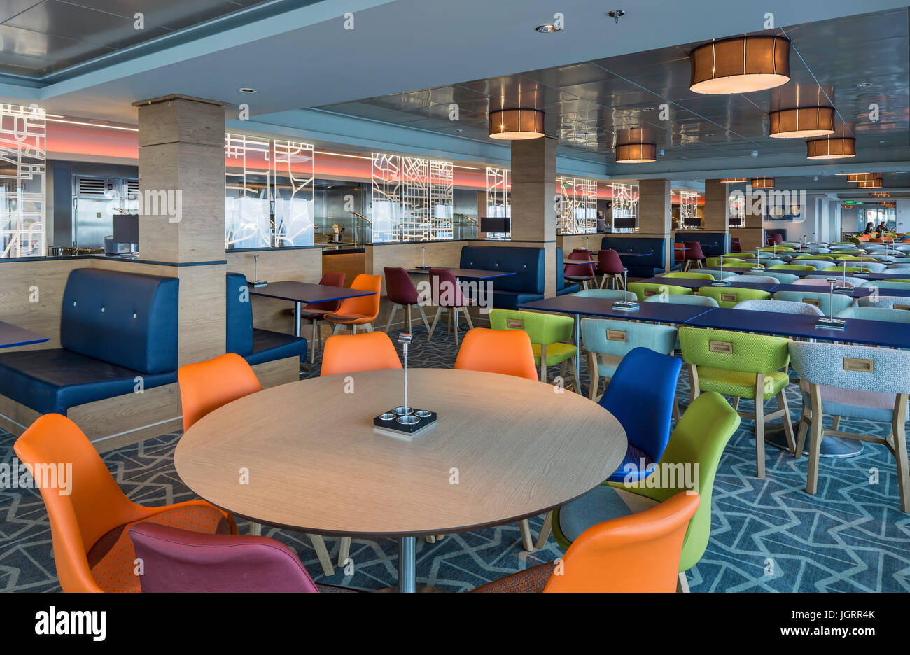 Main restaurant and servery. Genting Dream Cruise Ship, NA, China. Architect: SMC Design, 2016. Stock Photo