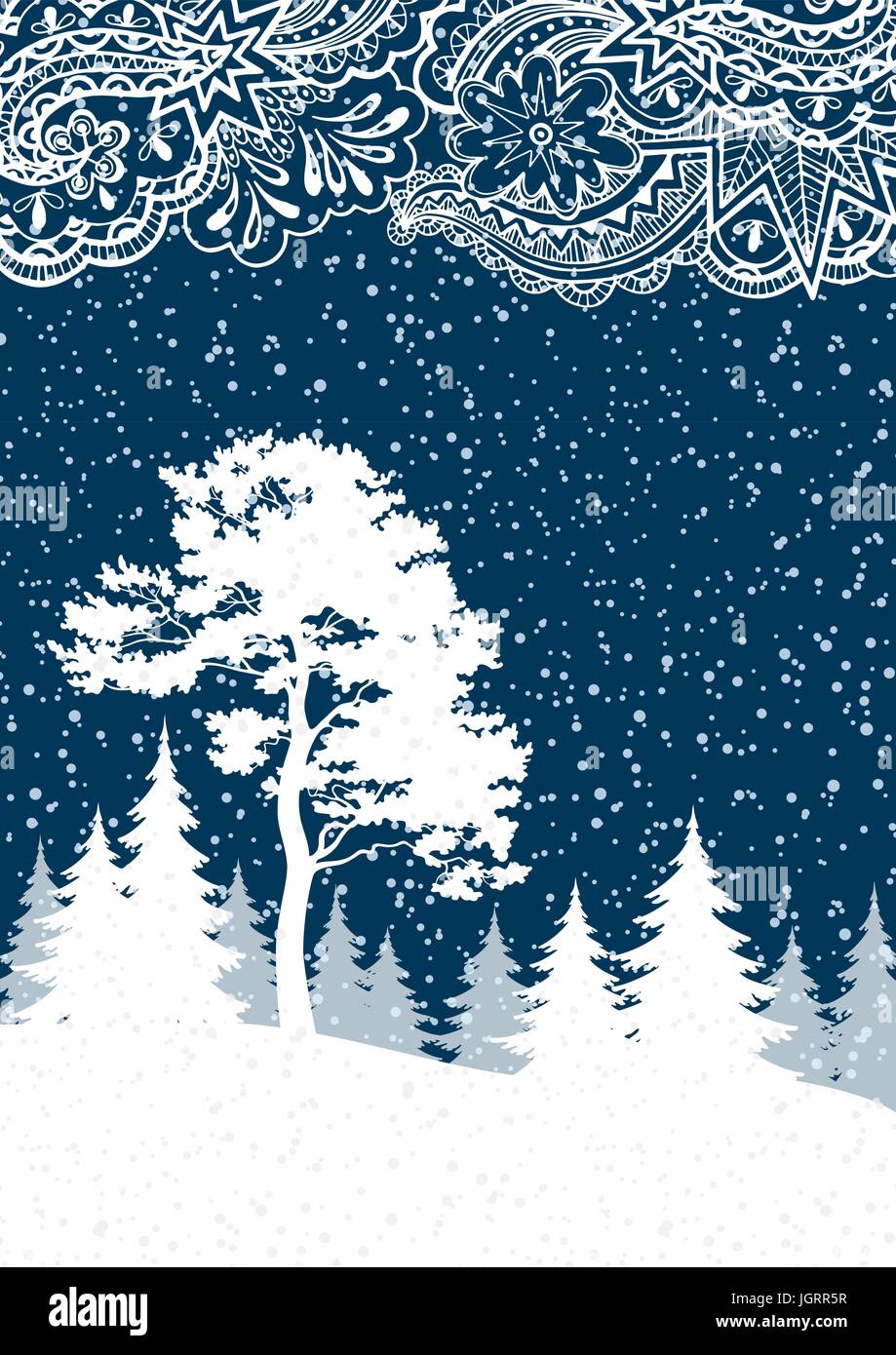 Christmas Winter Forest Landscape Stock Vector
