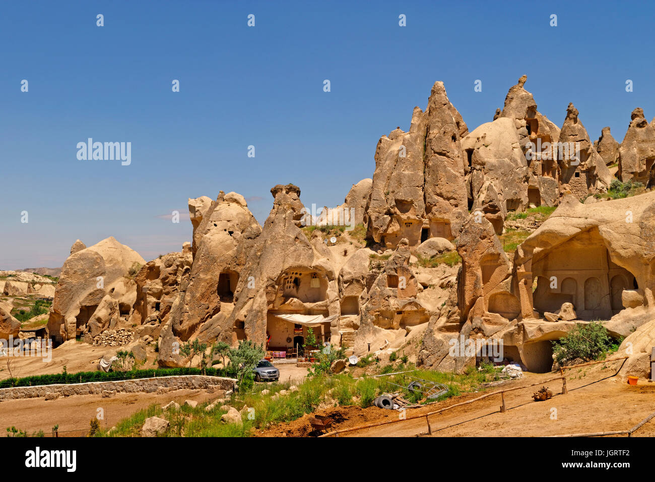 Cave dwellings at Goreme National Park in Cappadocia, Turkey. Stock Photo