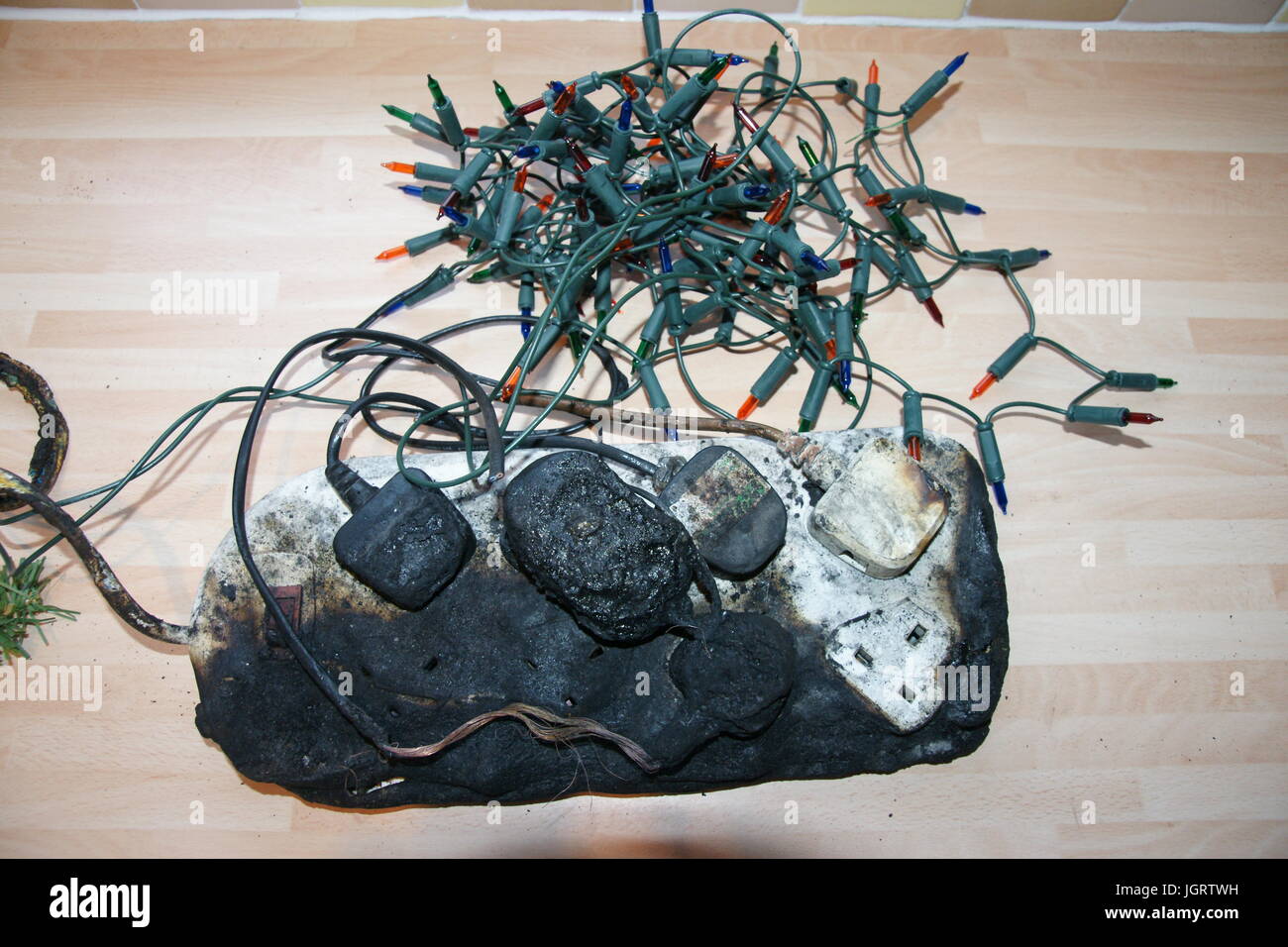 overloaded multi socket adapter, Christmas lights electrical fire risk