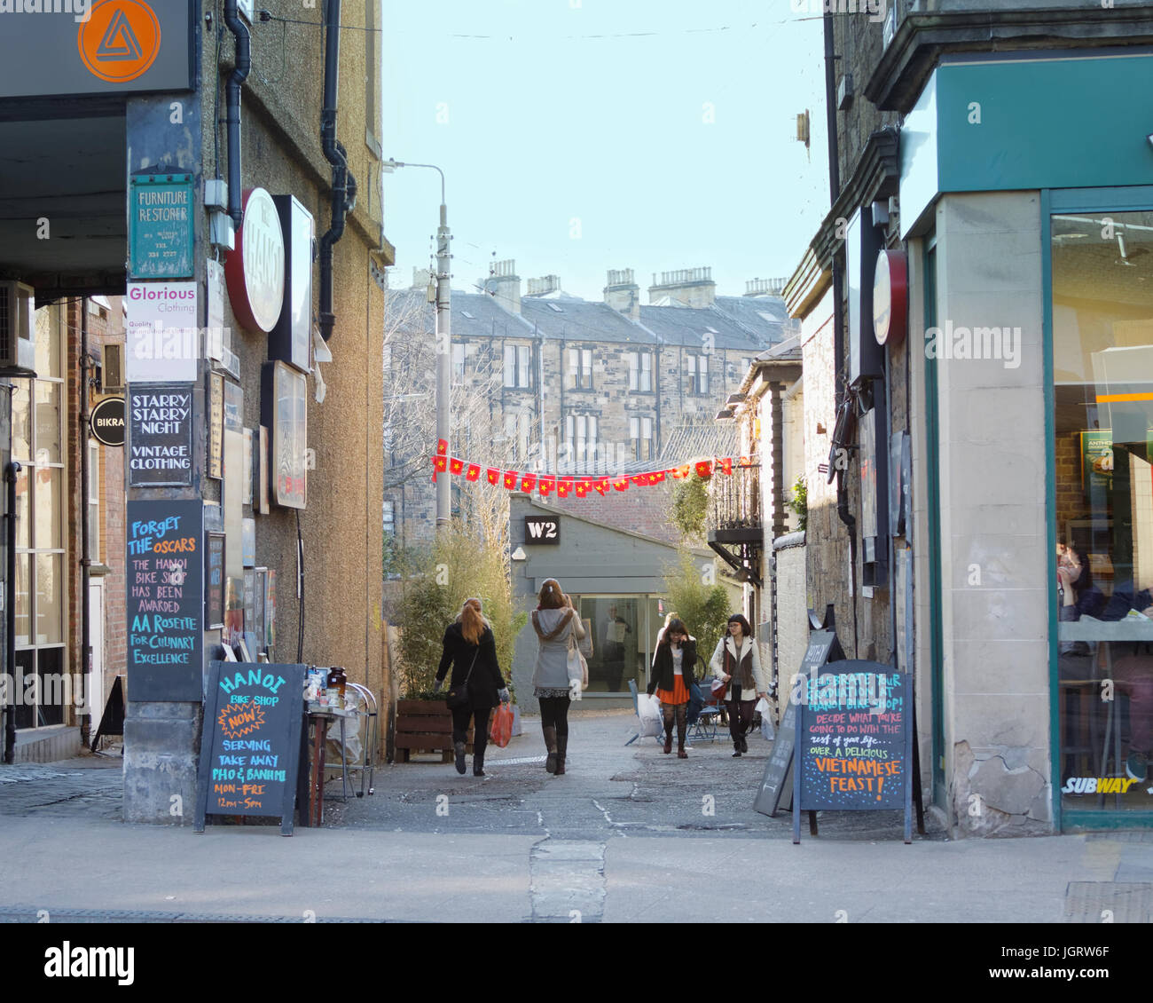 West End Glasgow Byres road lanes shopping and restaurants Ruthven Lane Stock Photo