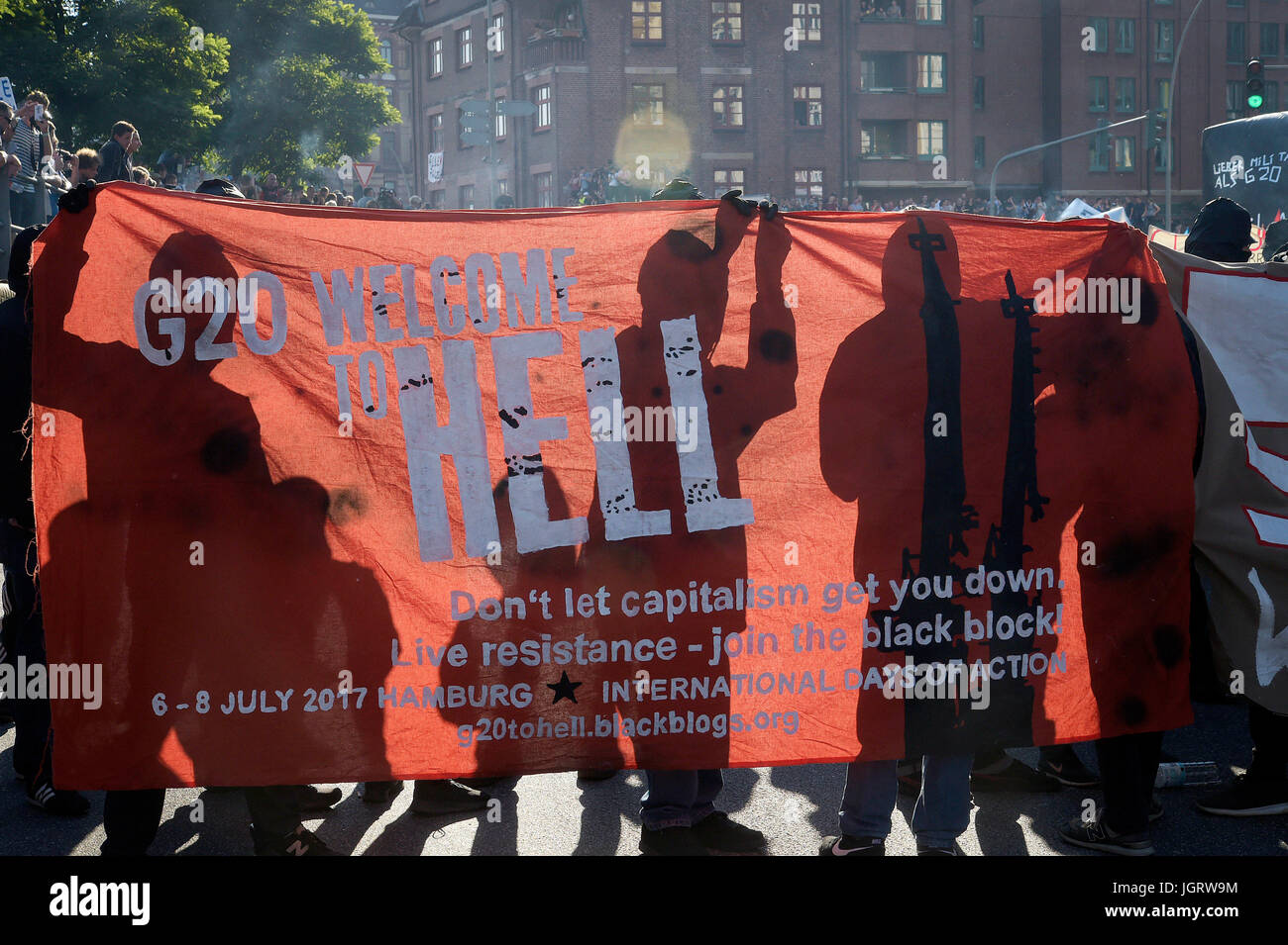 Europe, Germany, Hamburg, 06 July, 2017 : During the Summit g20 in Hamburg numerous demonstrations of various groups opposed to the summit resulted in Stock Photo