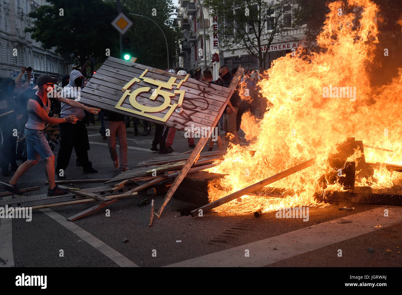 Europe, Germany, Hamburg, 07 July, 2017 : During the Summit g20 in Hamburg numerous demonstrations of various groups opposed to the summit resulted in Stock Photo