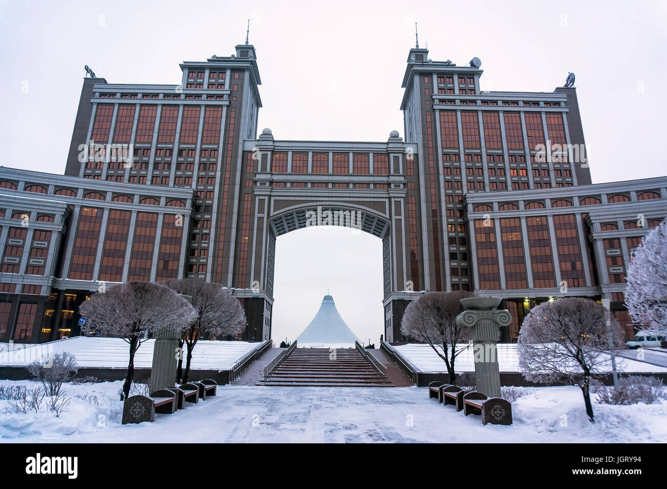 Modern architecture of Kazakhstan. Winter in new Astana, Kazakstan. 1 February 2017 Stock Photo