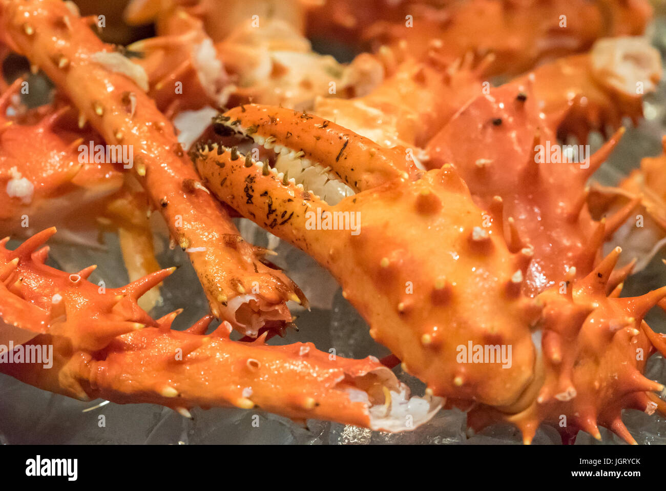 alaskan king crab and seafood on ice Stock Photo
