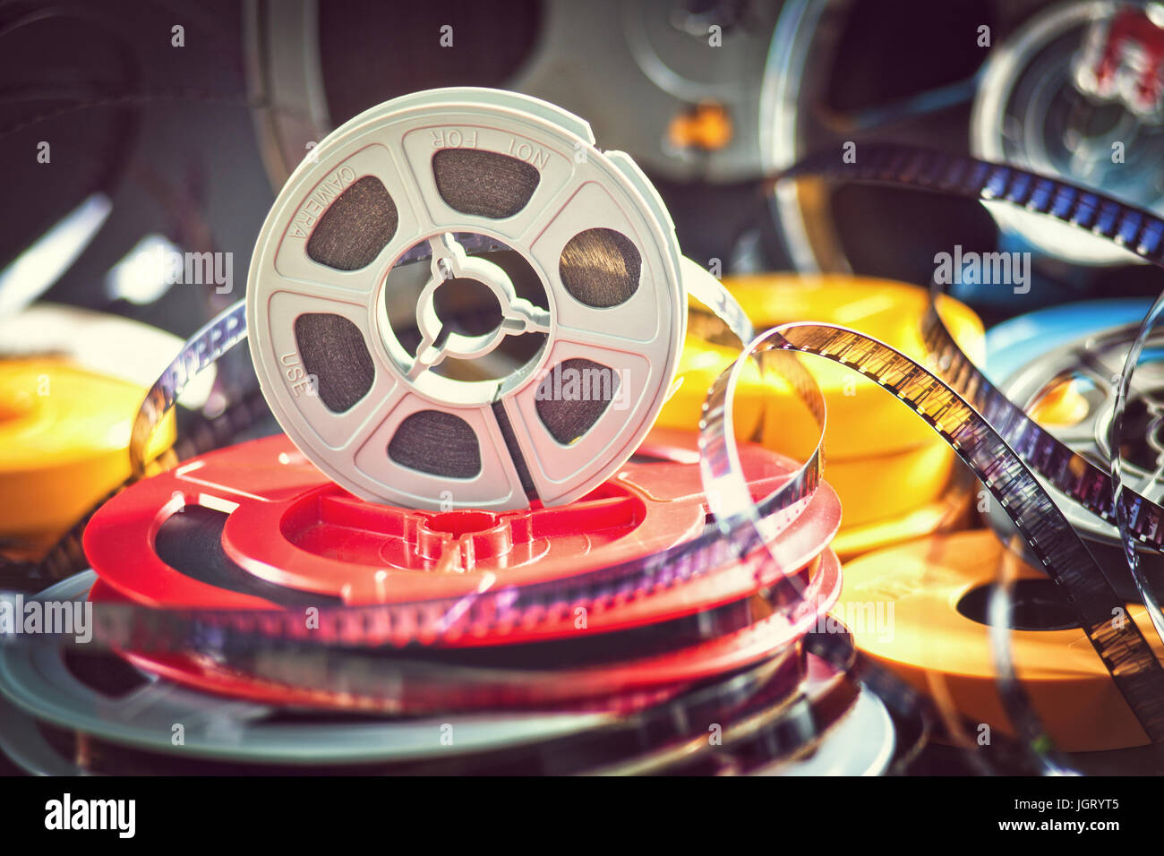 vintage 8mm film concept of movie industry Stock Photo