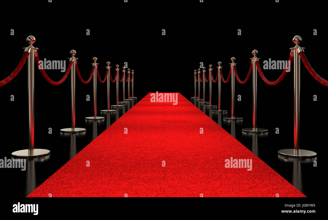 red carpet and golden barrier 3d rendering image Stock Photo