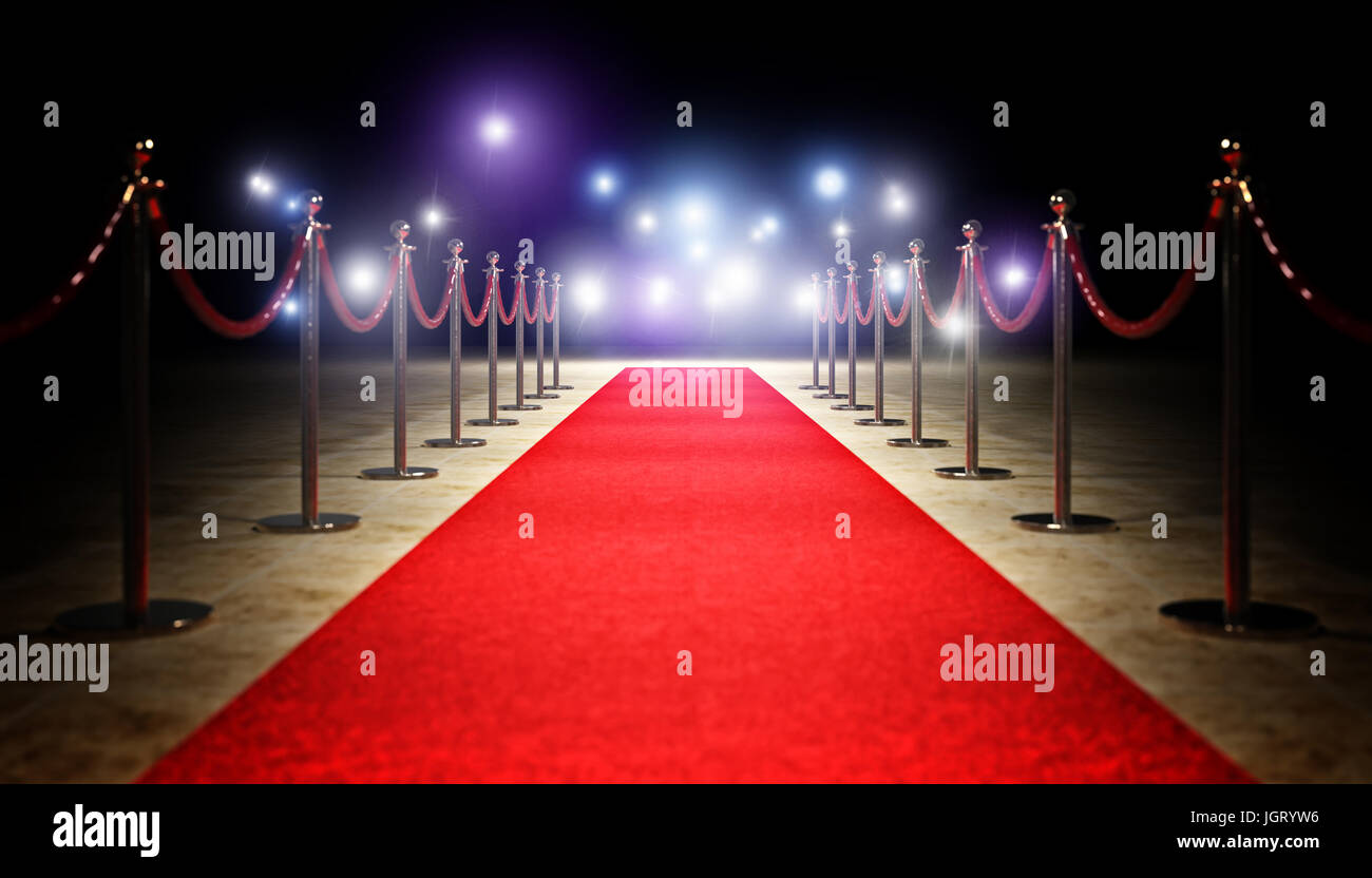 red carpet and golden barrier 3d rendering image Stock Photo
