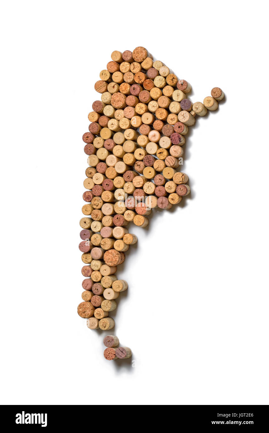 Wineproducing countries maps from wine corks. Map of Argentina on