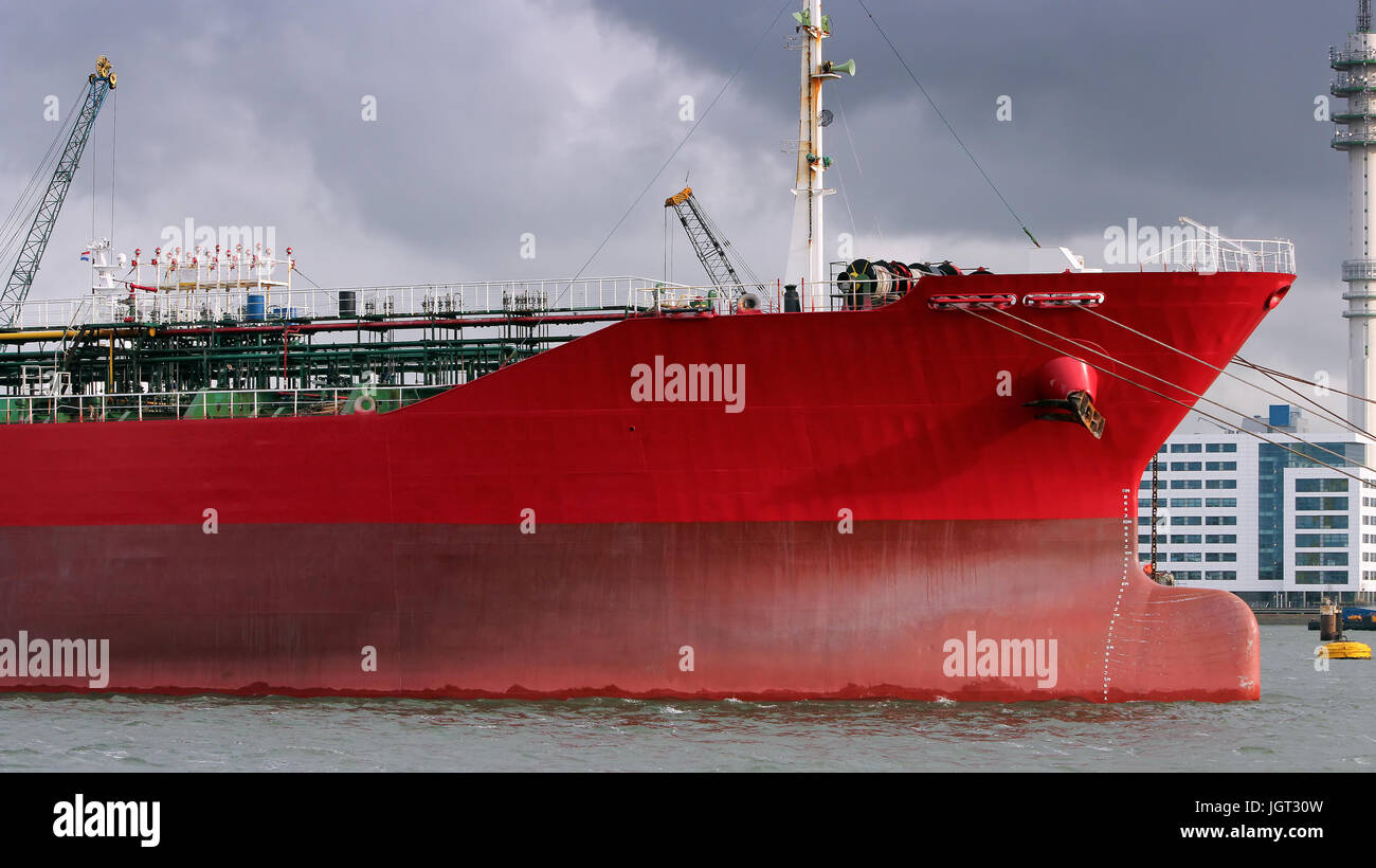 Oil Tanker Docked at Port of Rotterdam. Large oil tanker in port