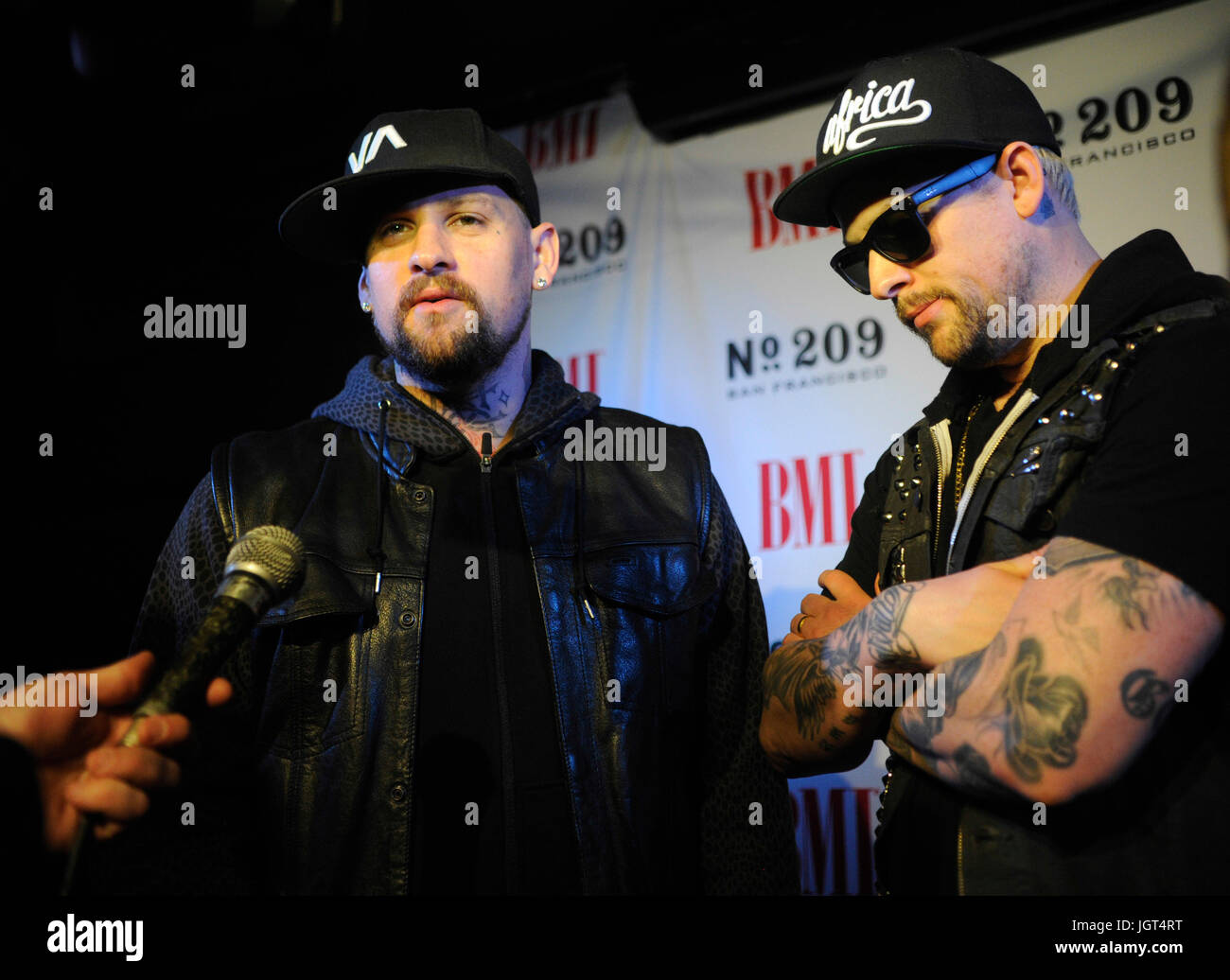 (L-R) Benji Joel Madden Good Charlotte attend BMI GRAMMY® Panel 'How I Wrote That Song' Key Club February 11,2012 West Hollywood. Stock Photo