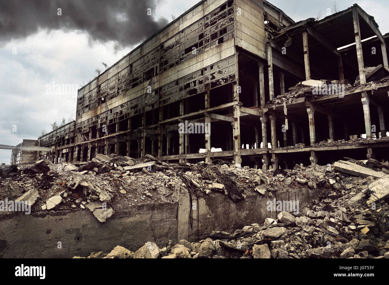 Fire destroyed the factory building after the bombardment Stock Photo -  Alamy