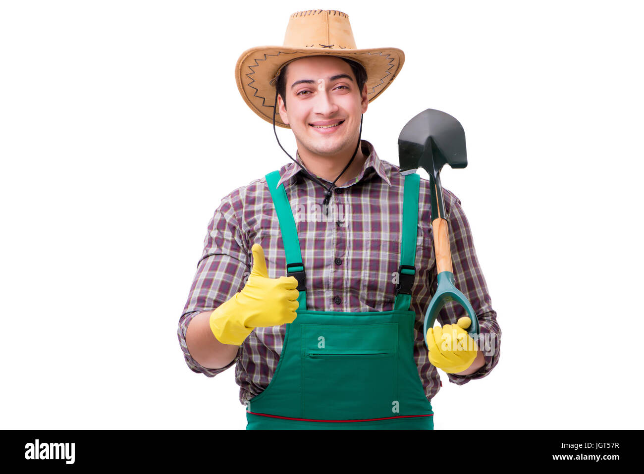 Young man gardener isolated on white Stock Photo - Alamy