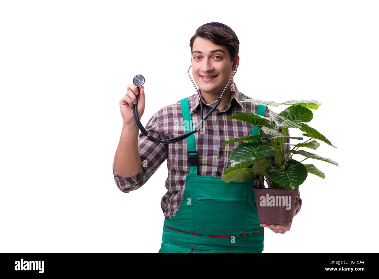 Young man gardener isolated on white Stock Photo - Alamy