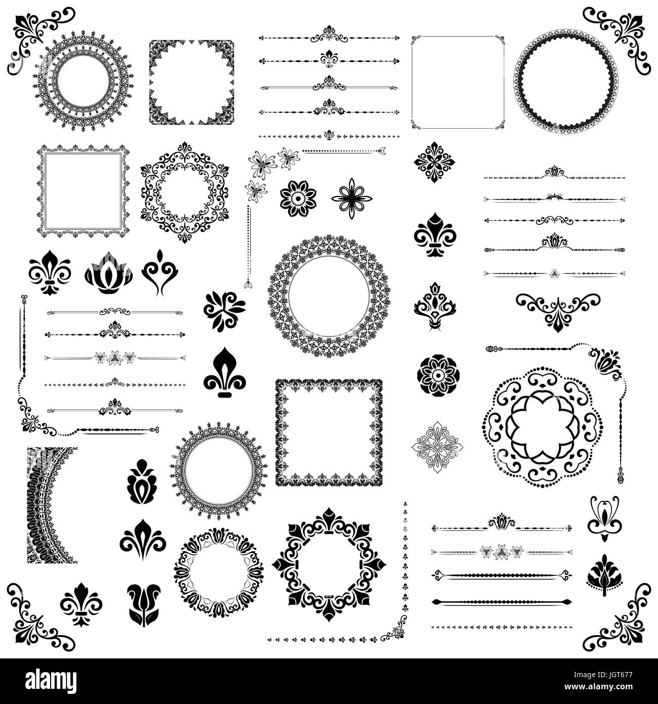 Vintage Set of Vector Horizontal, Square and Round Elements Stock ...