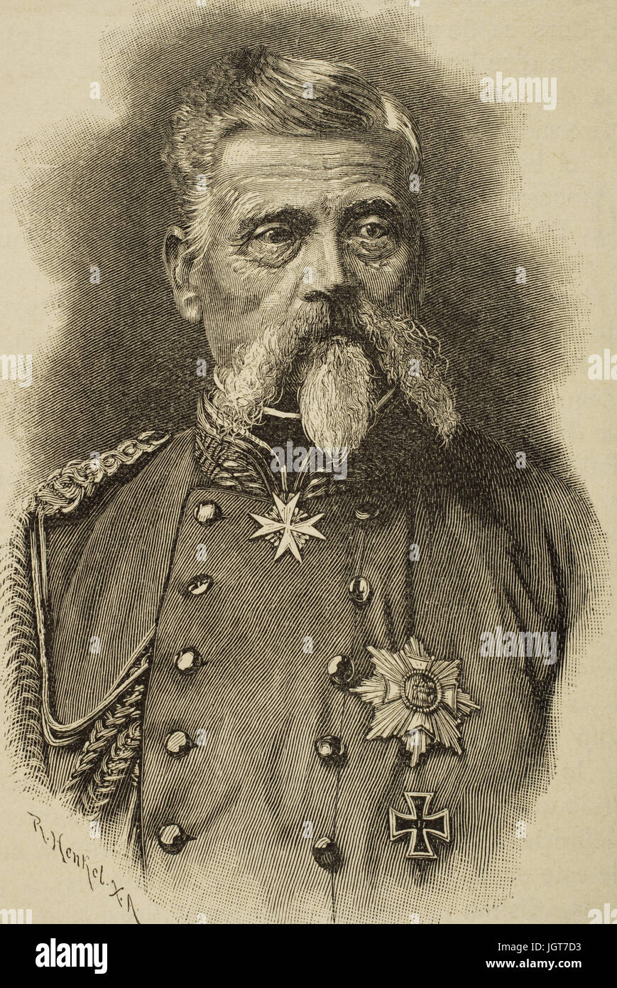 Ludwig Freiherr von und zu der Tann-Rathsamhausen (1815-1881). German general. Engraving by R. Henkel in Universal History, 1885. Stock Photo