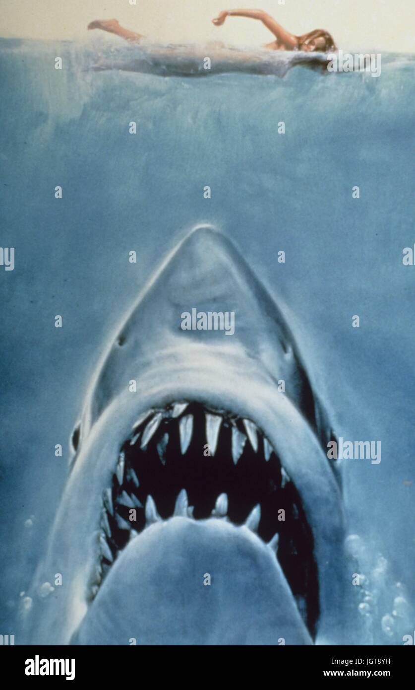 Jaws   Year : 1975 USA  Director : Steven Spielberg  Poster.  It is forbidden to reproduce the photograph out of context of the promotion of the film. It must be credited to the Film Company and/or the photographer assigned by or authorized by/allowed on the set by the Film Company. Restricted to Editorial Use. Photo12 does not grant publicity rights of the persons represented. Stock Photo