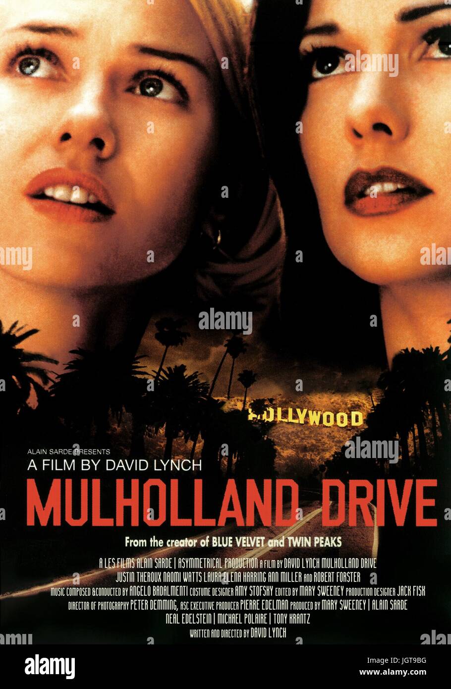 Mulholland Dr.  Year : 2001 USA / France  Director : David Lynch  Naomi Watts, Laura Harring  Movie poster (USA).  It is forbidden to reproduce the photograph out of context of the promotion of the film. It must be credited to the Film Company and/or the photographer assigned by or authorized by/allowed on the set by the Film Company. Restricted to Editorial Use. Photo12 does not grant publicity rights of the persons represented. Stock Photo