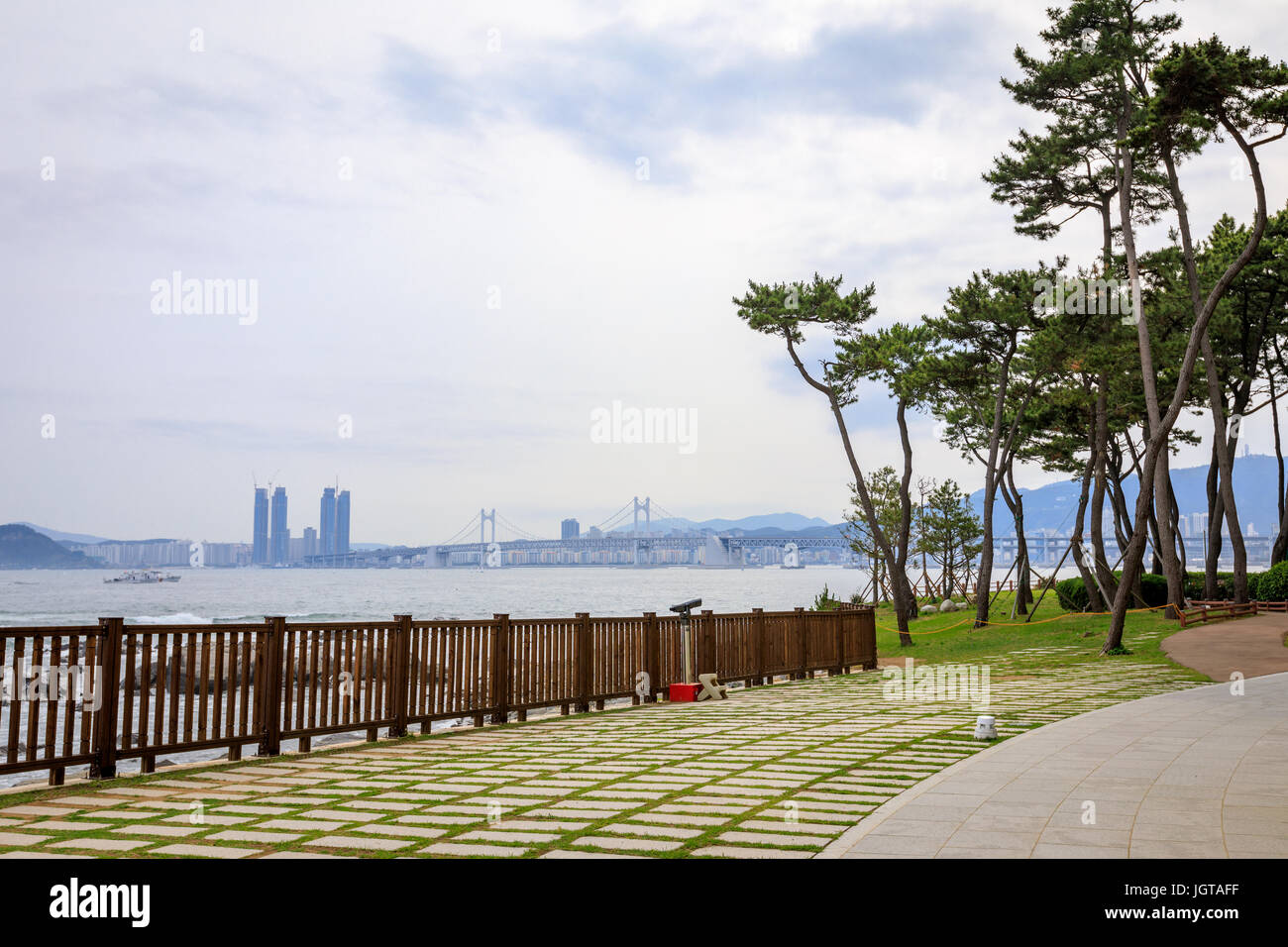Jun 21, 2017 Gwangan Bridge seen from Nurimaru APEC House in Busan, Korea - tour destination Stock Photo