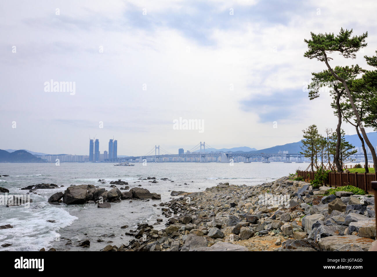 Jun 21, 2017 Gwangan Bridge seen from Nurimaru APEC House in Busan, Korea - tour destination Stock Photo