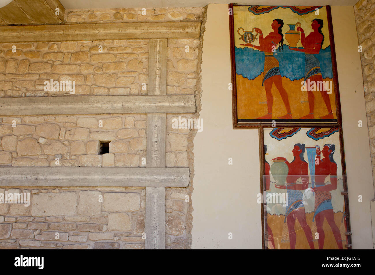 Knossos, Crete, Greece. Minoan Archaeological Site. Procession Fresco, replica Stock Photo