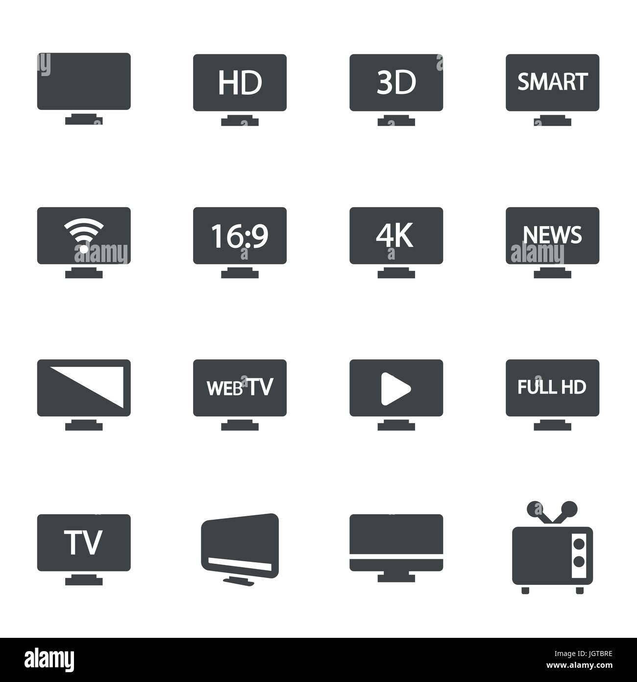 Vector black tv icons set on white background Stock Vector Image & Art ...