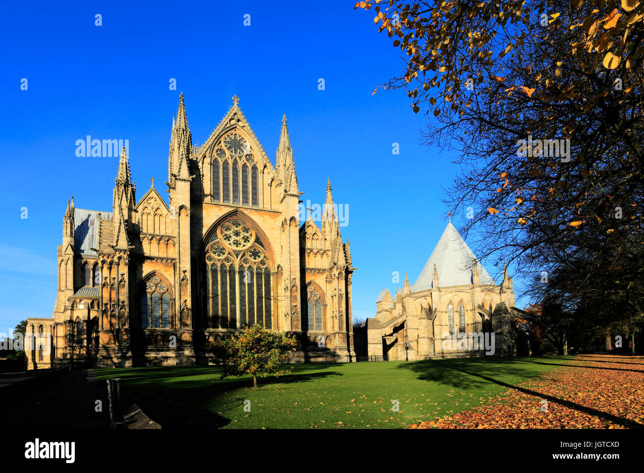 Autumn colours over Lincoln cathedral, Lincoln City, Lincolnshire County, England, UK Stock Photo