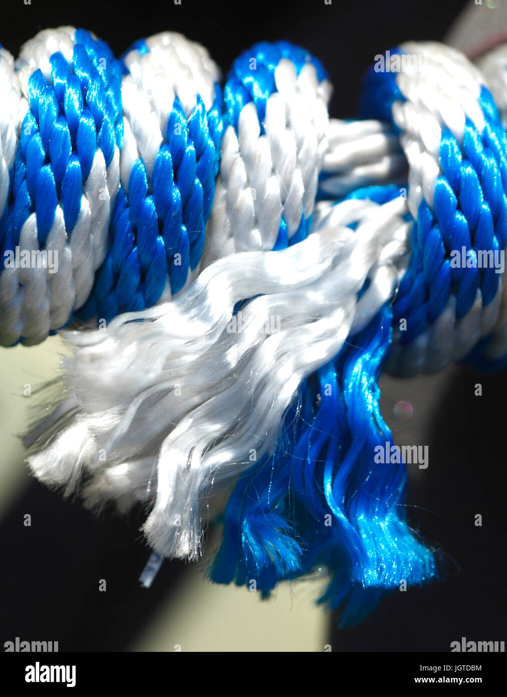 blue white colored rope with knot Stock Photo