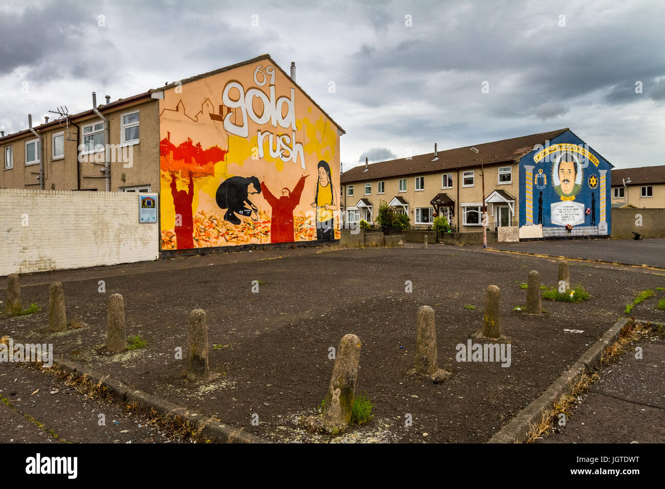Murals in a loyalist neighborhood in Belfast, Northern Ireland. Stock Photo