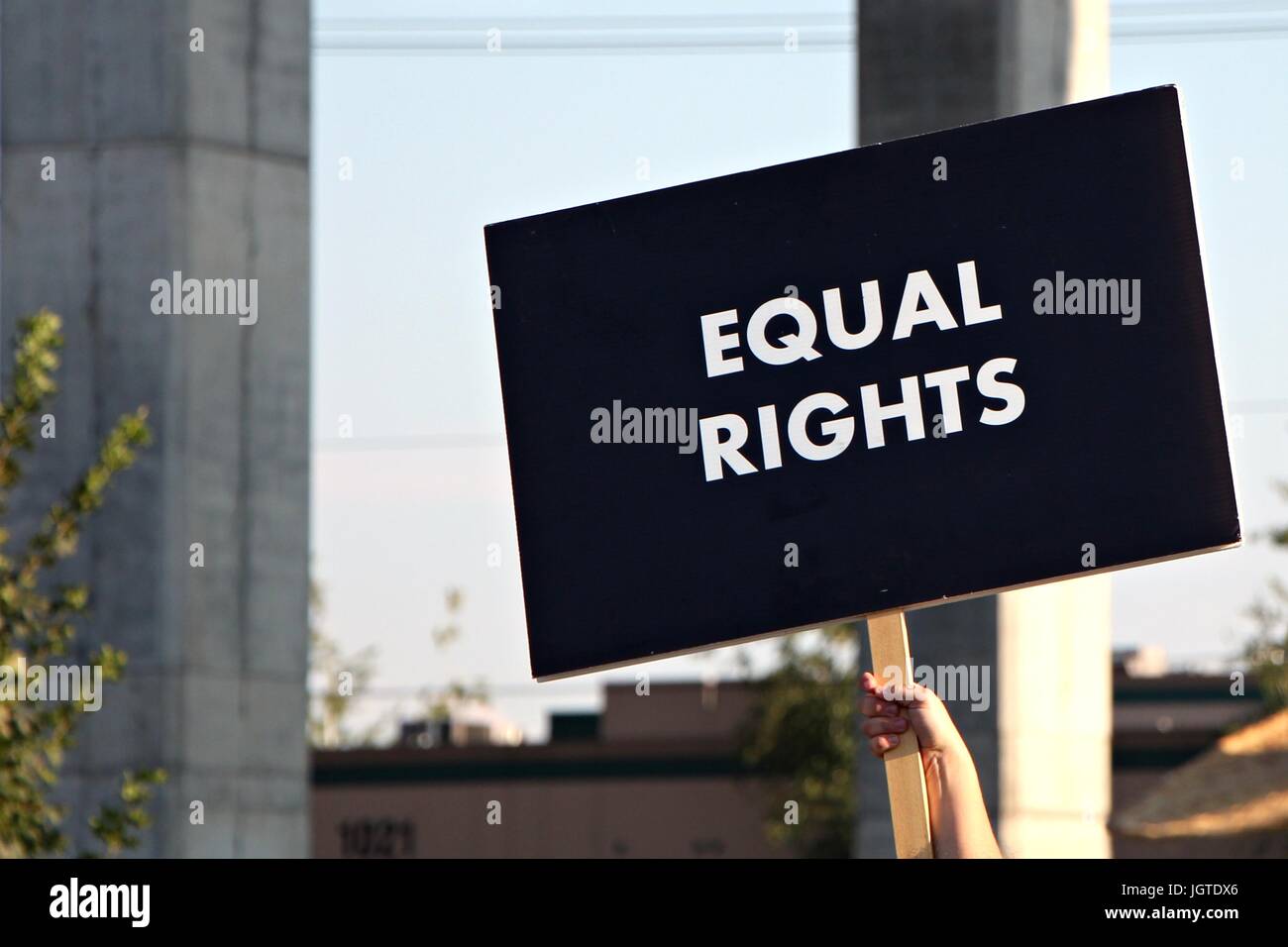 Person holding sign that says 'equal rights' Stock Photo