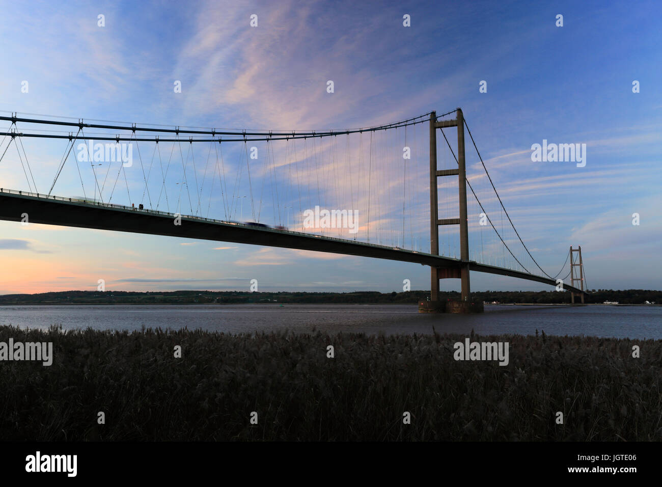 Humber Bridge at night, from BartonuponHumber village side, East