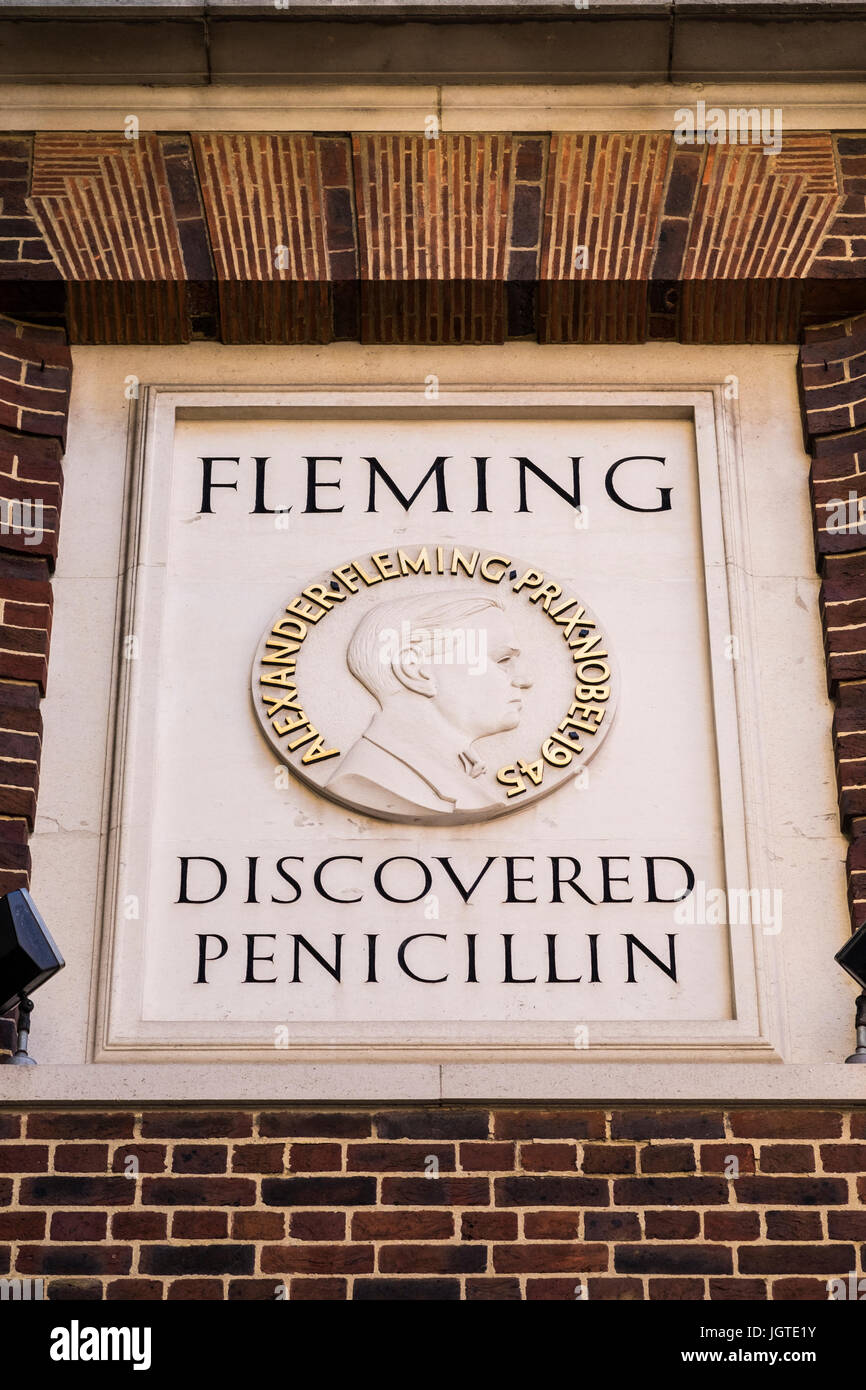 Sir Alexander Fleming discovered penicillin plaque on the wall of St.Mary's Hospital, Paddington