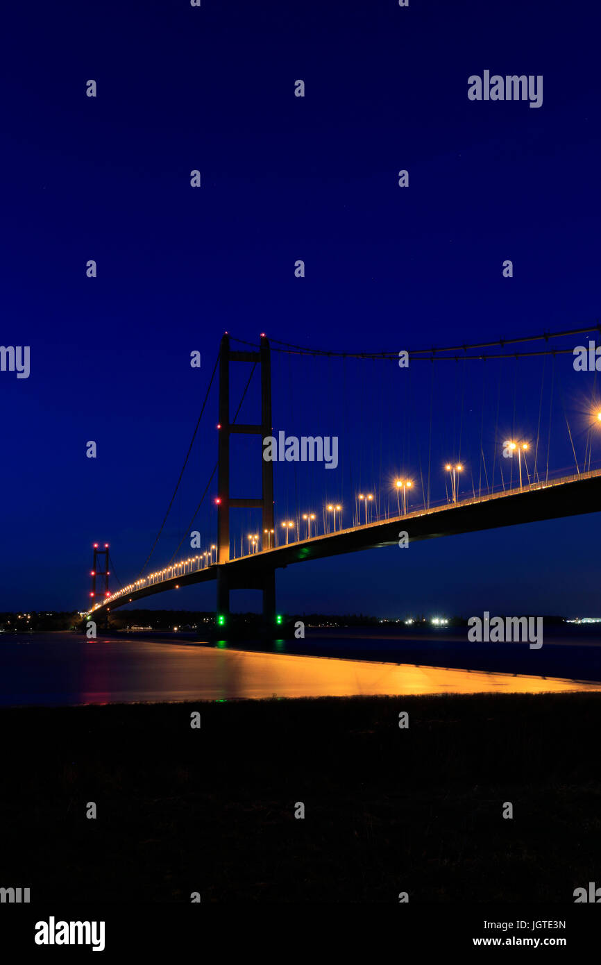 Humber Bridge at night, from BartonuponHumber village side, East