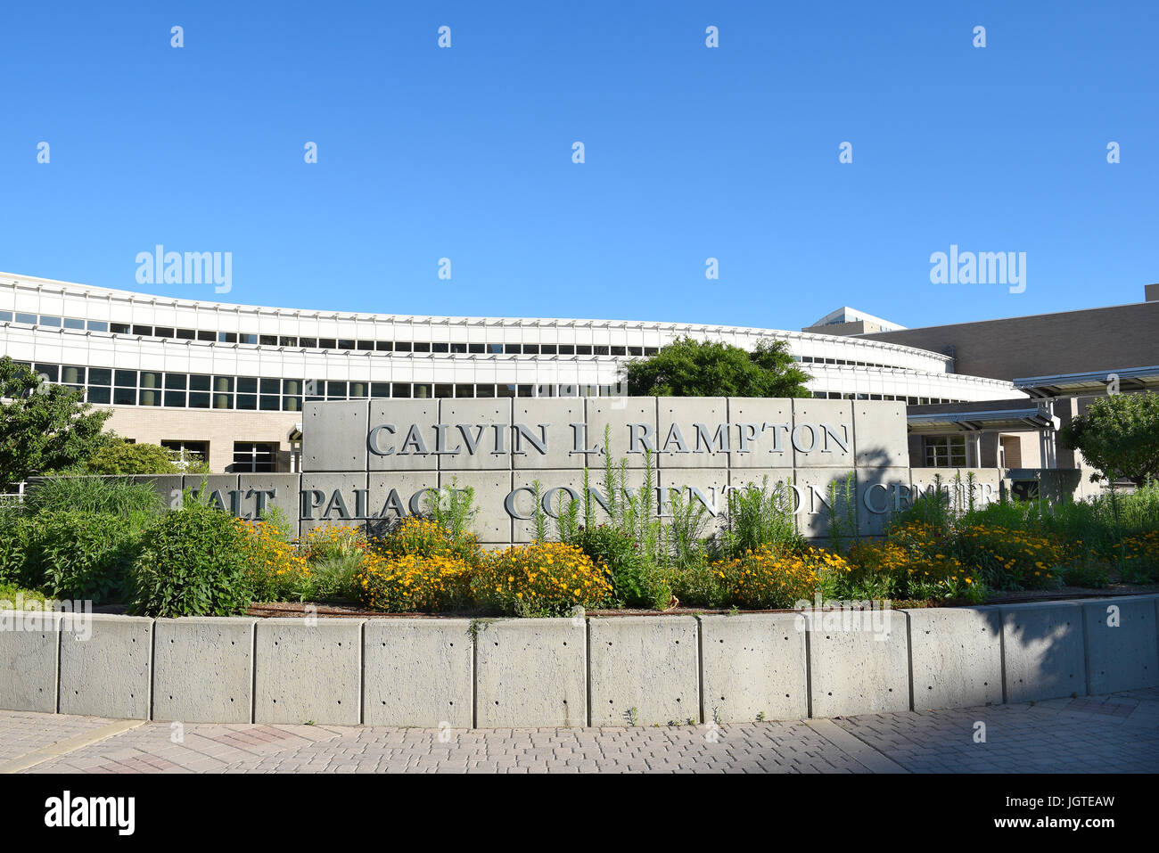 SALT LAKE CITY, UTAH - JUNE 29, 2017: The Calvin L. Rampton Salt Palace Convention Center. Named after Utahs 11th governor, it is commonly called the Stock Photo