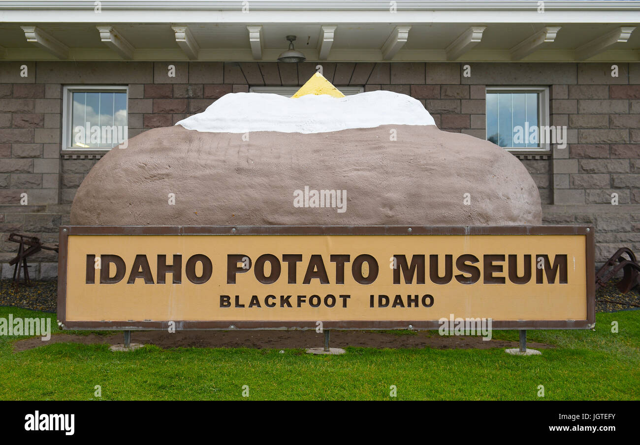 BLACKFOOT, IDAHO, JUNE 28, 2017: Giant Baked Potato at the Idaho Potato Museum. The museum showcasing the history of the potato is housed in the histo Stock Photo