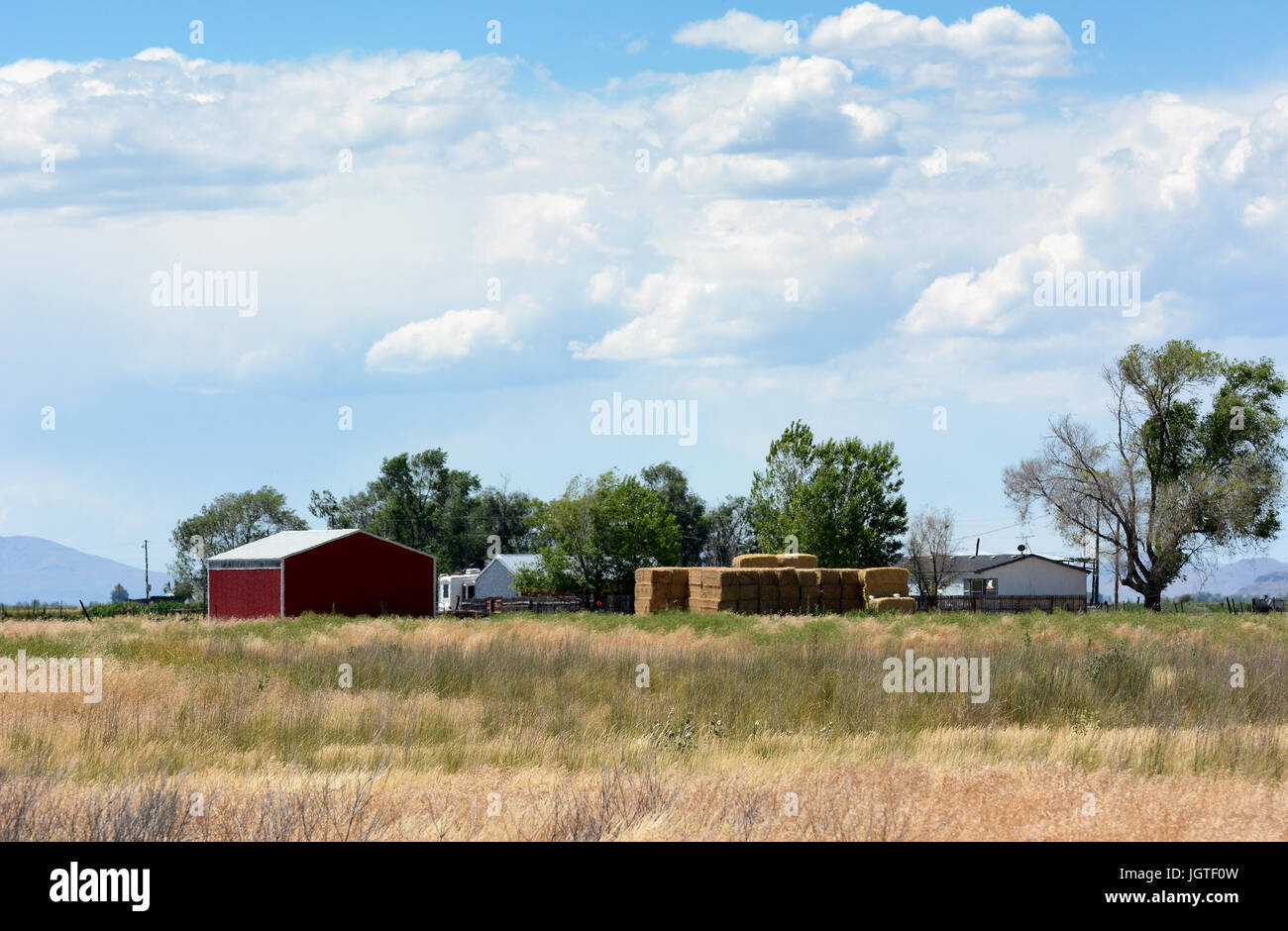 BOX ELDER COUNTY, UTAH - JUNE 28, 2017: A rural farm landscape adjacent to the Bear River Migratory Bird Refuge. Stock Photo