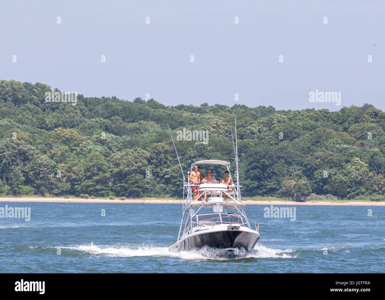 motor boats off Shelter Island NY Stock Photo Alamy