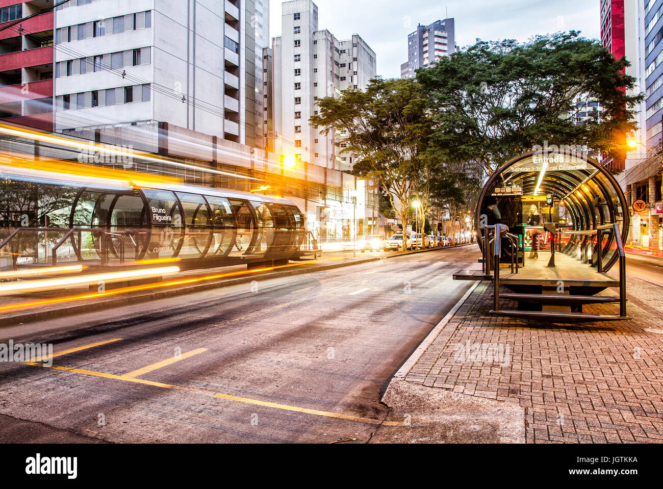 Tube bus stop. Curitiba, Parana, Brazil. Stock Photo