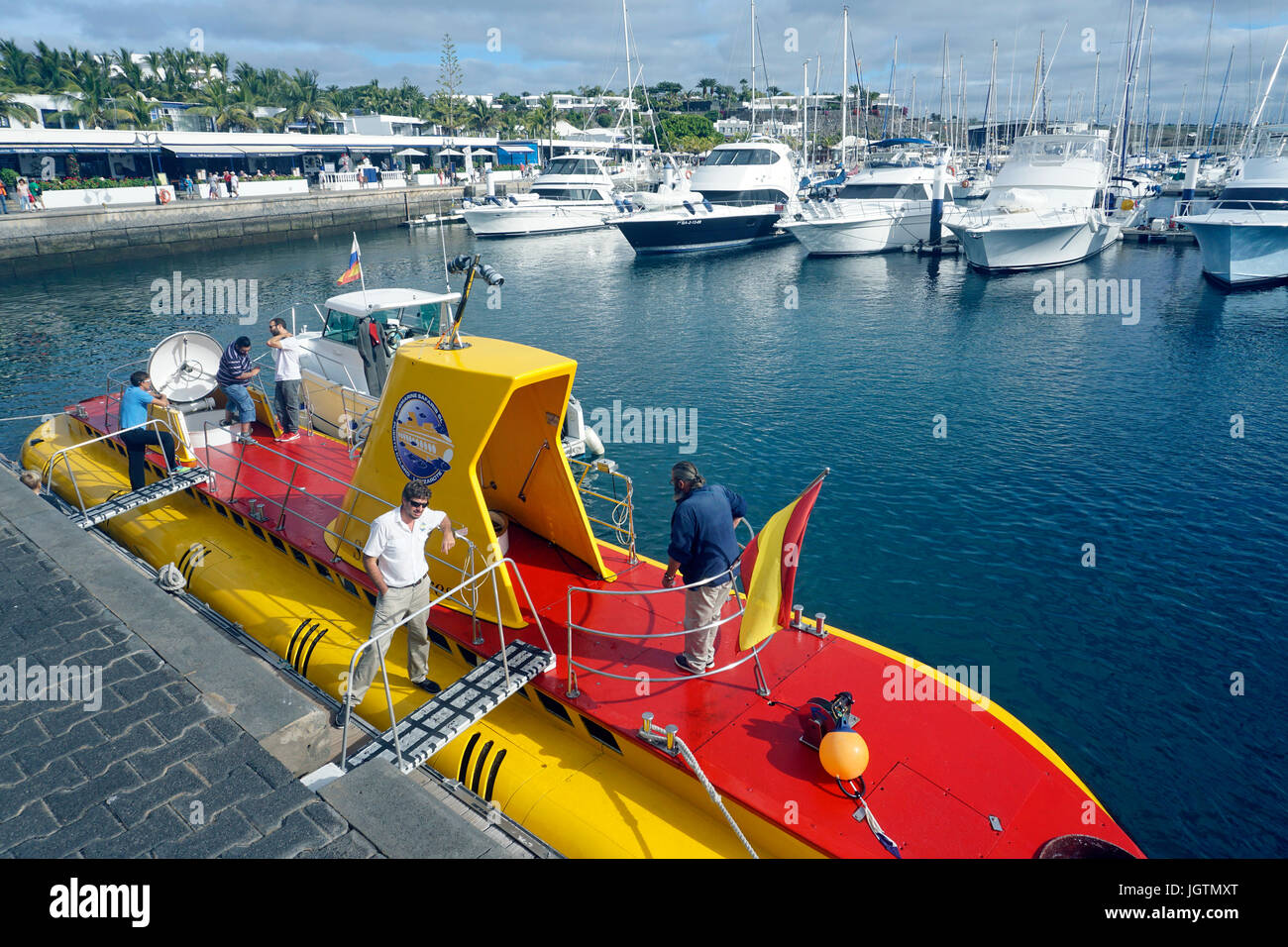 Touristic submarine at the Yachting harbour of Puerto Calero, Lanzarote island, Canary islands, Spain, Europe Stock Photo